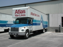 Aatlas Van Lines straight truck moving van ready at the loading dock