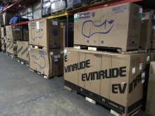 New outboard motors placed into temporary storage at our warehouse