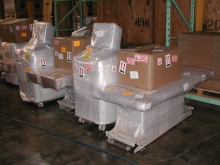 Medical equipment products wrapped and staged at our Long Island warehouse