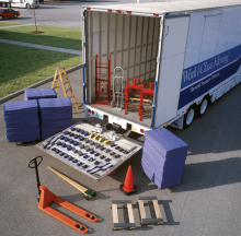 Equipment carried on an Atlas Van Lines air-ride special products trailer
